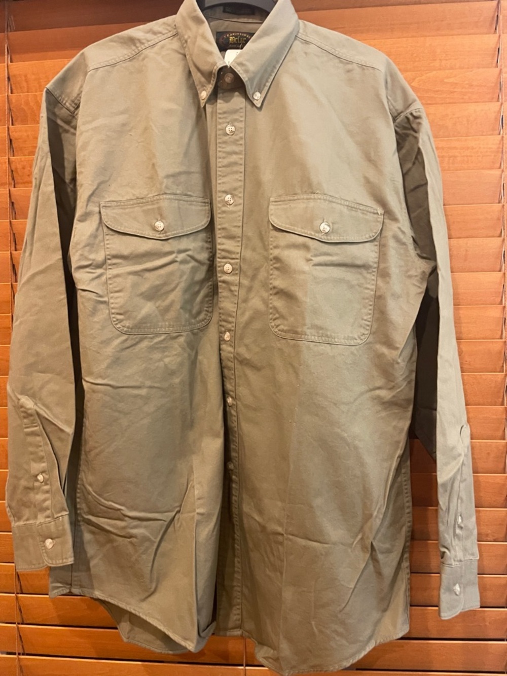 Men's Olive Green Button-Down Washed Twill 100% cotton Shirt Jacket M (OL2)